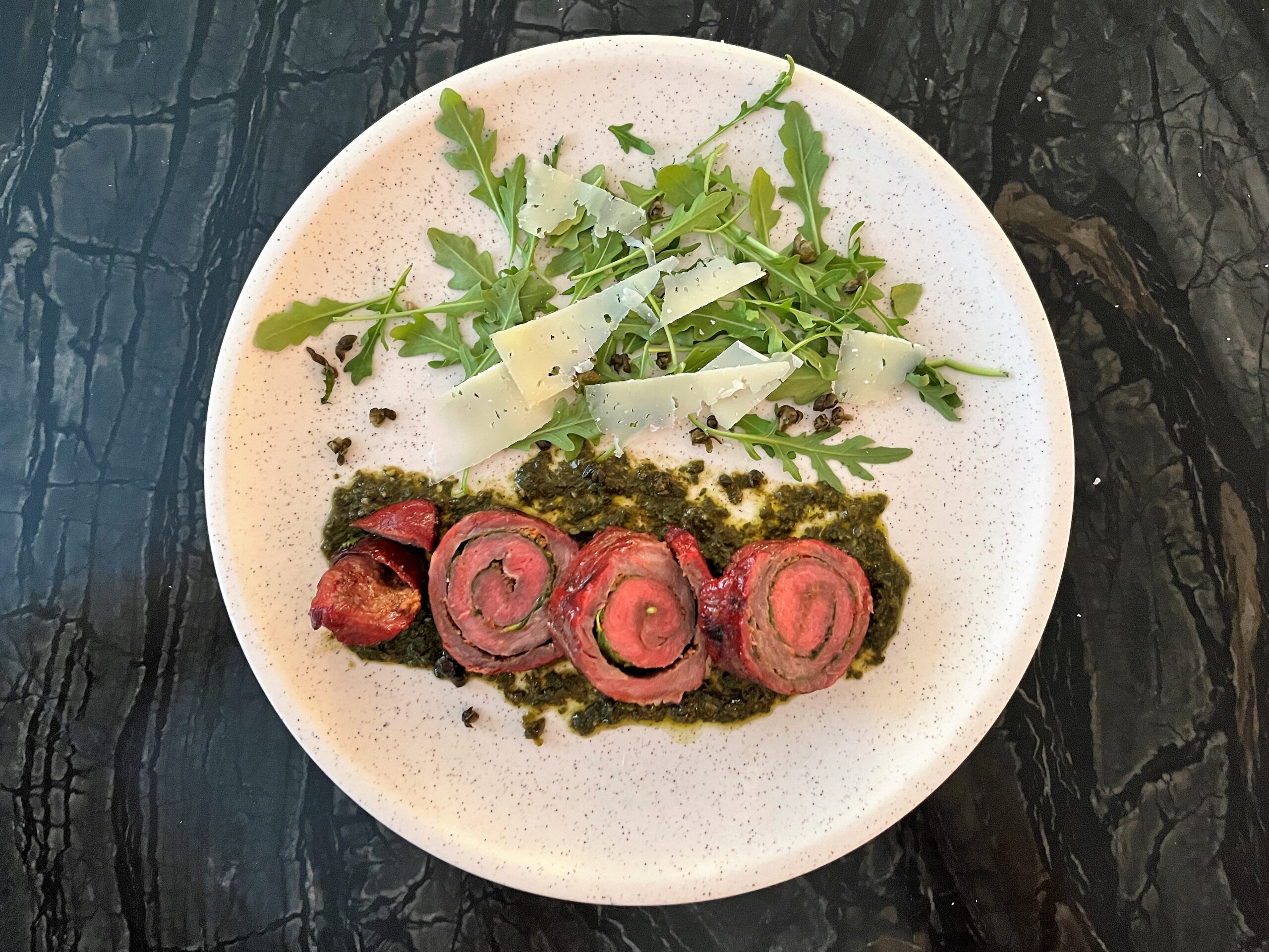 Easy BBQ: Flat Iron Steak, Charmoula Sauce, Wild Arugula