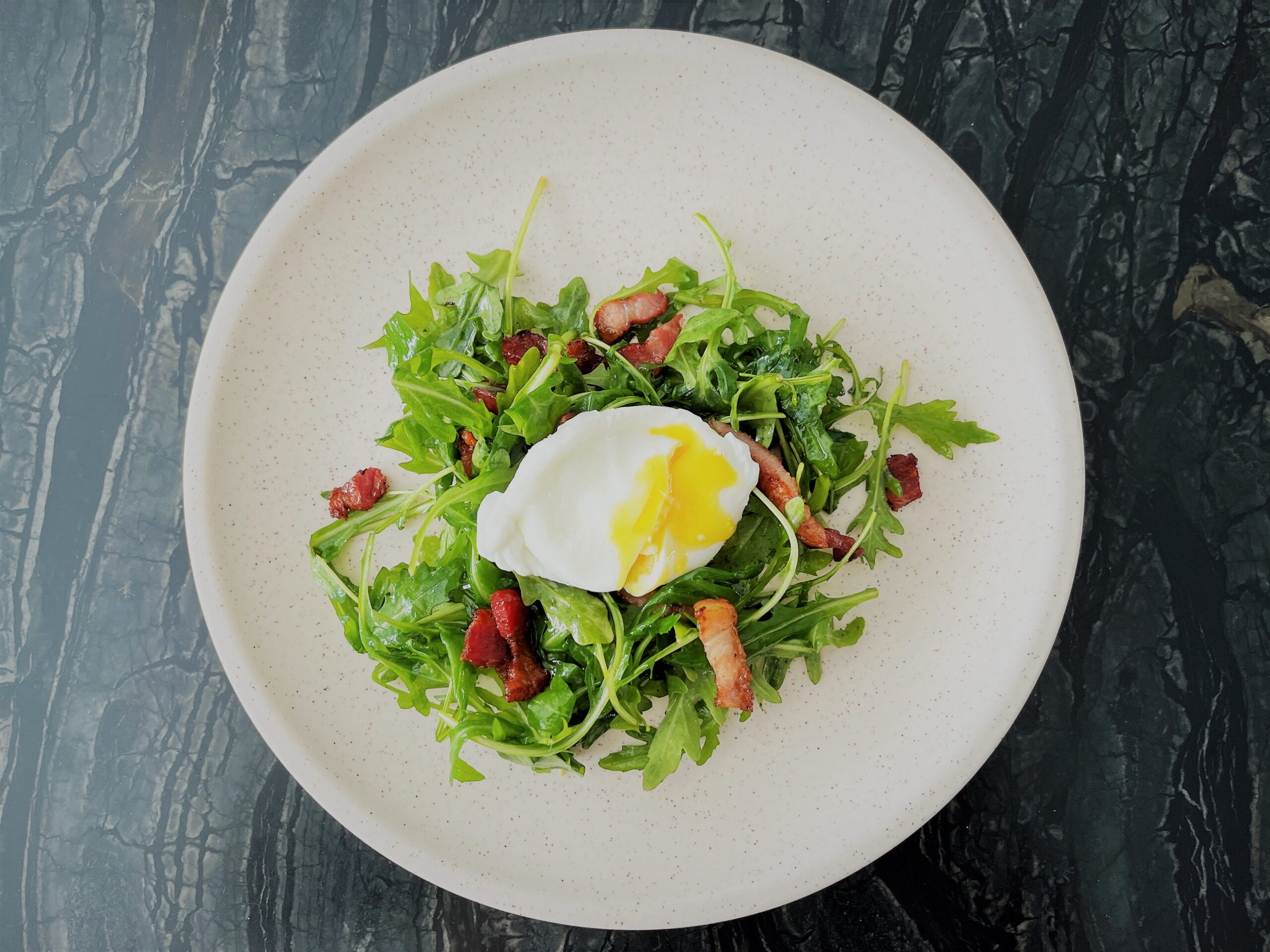 Easy Lyonnaise-Style Salad With Poached Egg And Bacon Bits