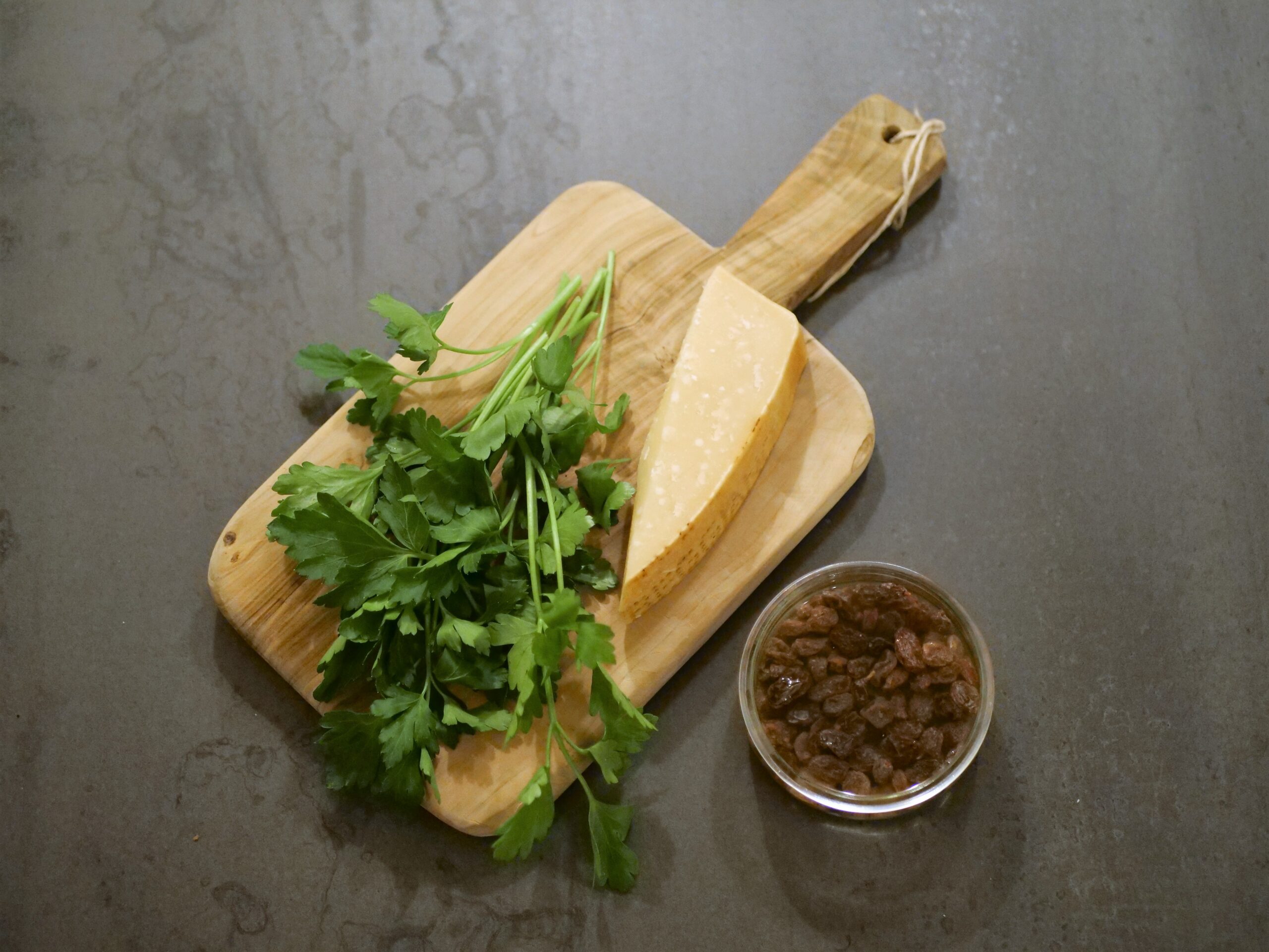 raisins and parsley- finishing oxtail ragu ingredients