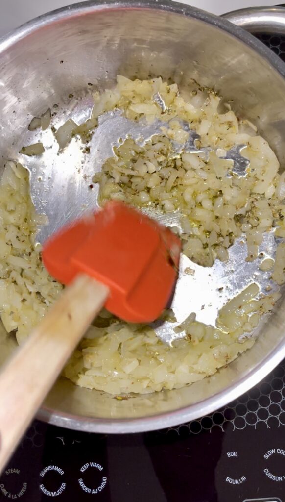 sweat the onions and garlic in olive oil